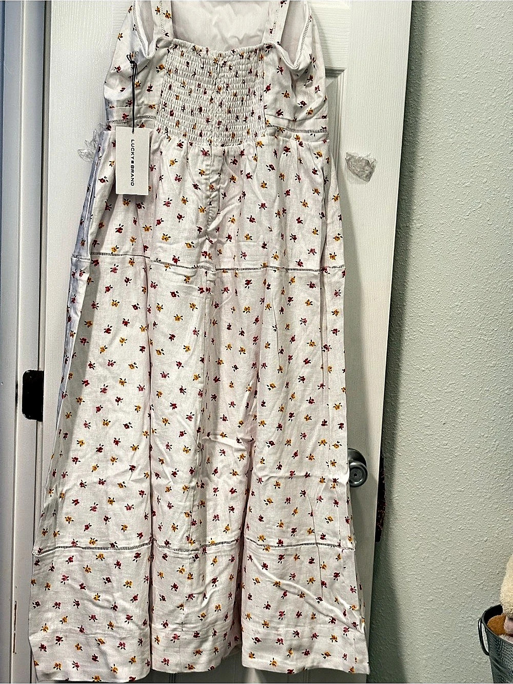 Lucky Brand Floral Tiered Maxi Dress in White NWT